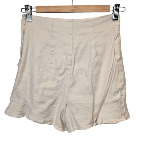 Express Women's 00 Solid Beige Faux Wrap Ruffle Skirt Skort Linen Blend - Picture 5 of 14